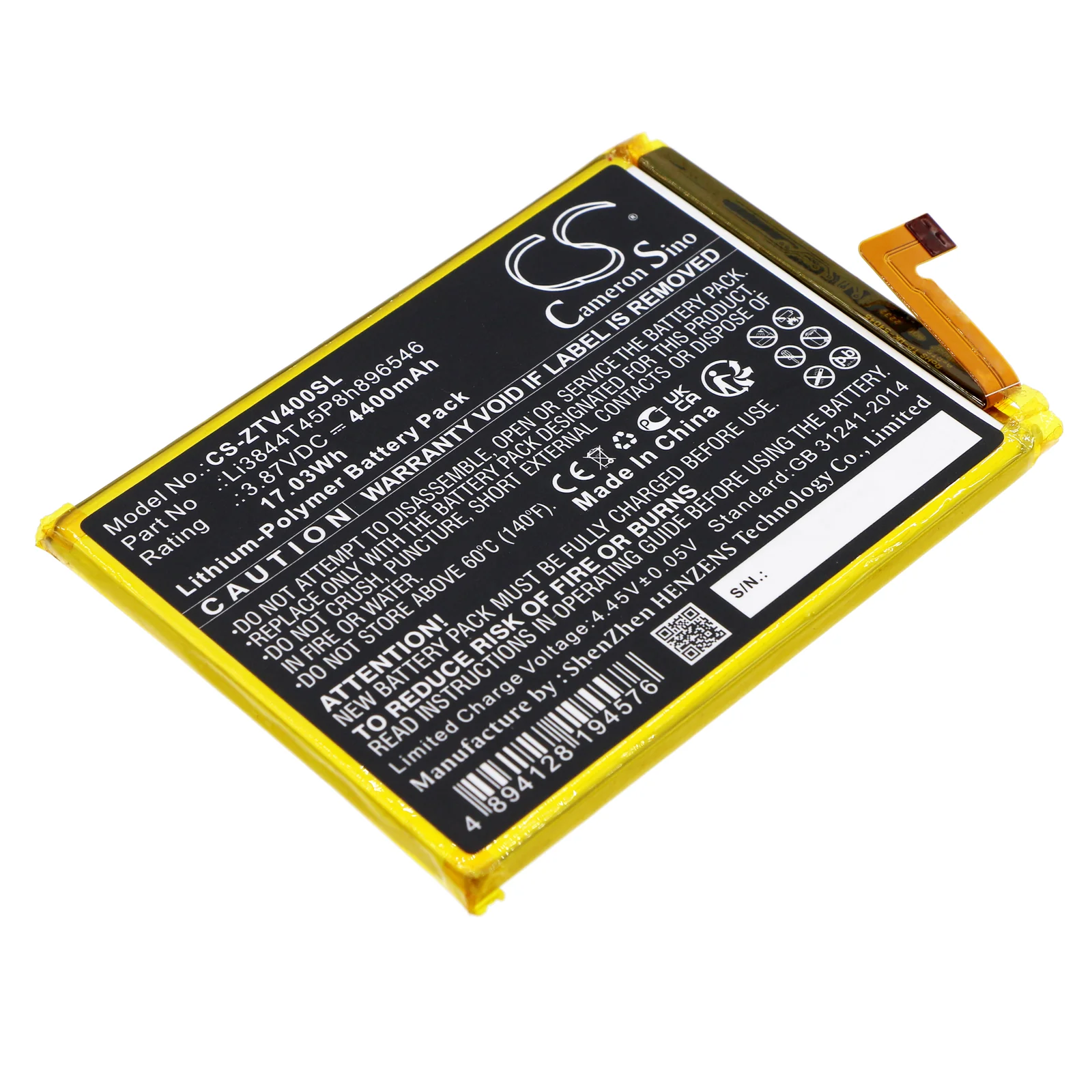 CS-ZTV400SL : Battery for ZTE Blade V40S, Axon 40 SE - Replaces ZTE Li3844T45P8h896546