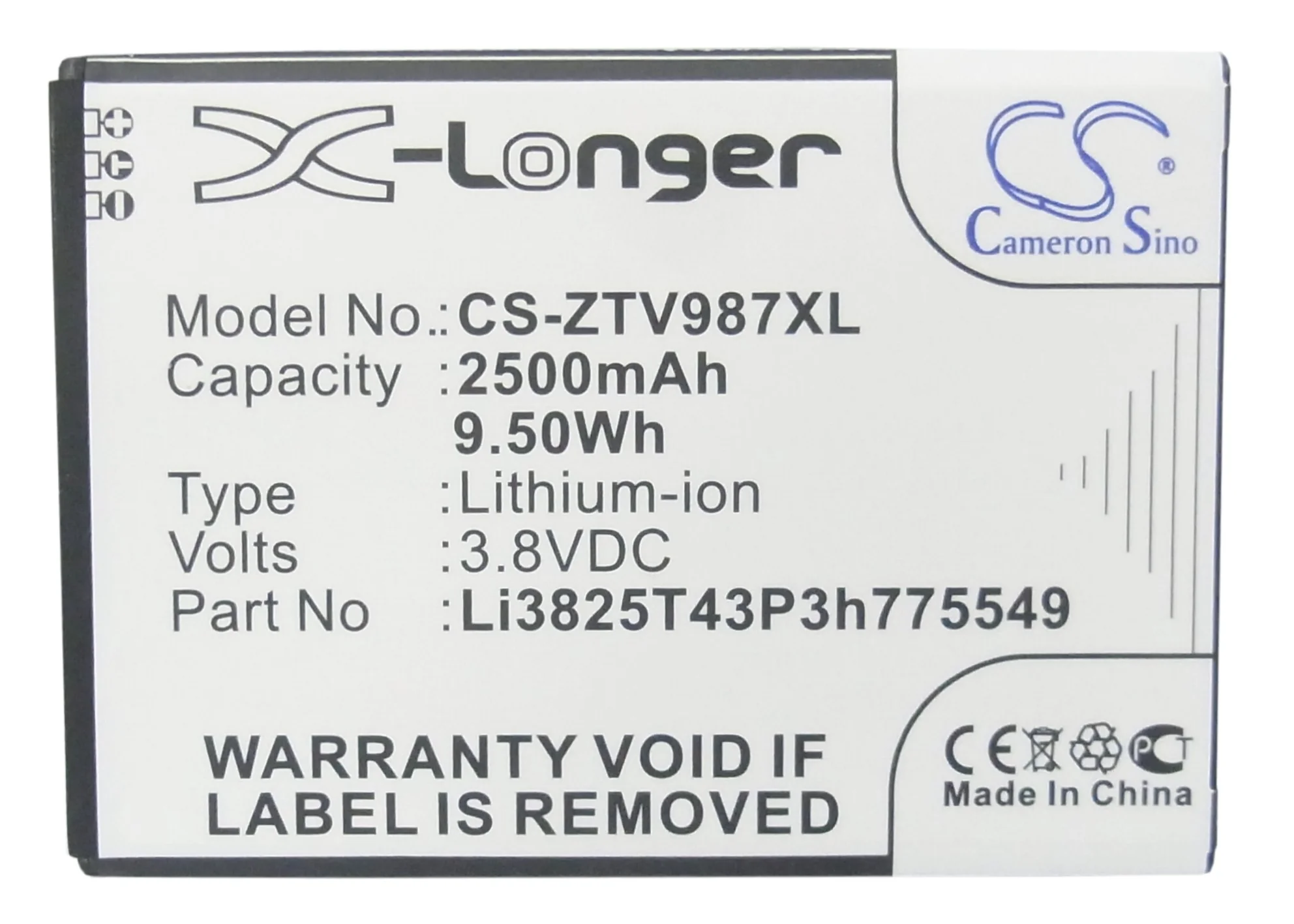 CS-ZTV987XL : Battery for Amazing A6 - Replaces ZTE Li3825T43P3h775549 - Image 5